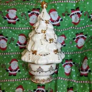 “Lennox” ivory white Christmas tree Music Box w/ gold accent